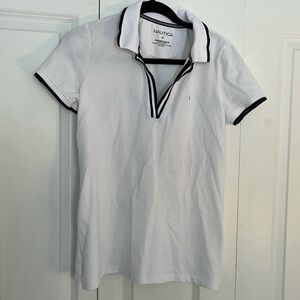Nautica white with blue stripe polo
